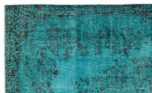 Turquoise  Over Dyed Vintage Rug 5'7'' x 9'5'' ft 171 x 286 cm
