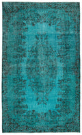 Turquoise  Over Dyed Vintage Rug 5'7'' x 9'5'' ft 171 x 286 cm