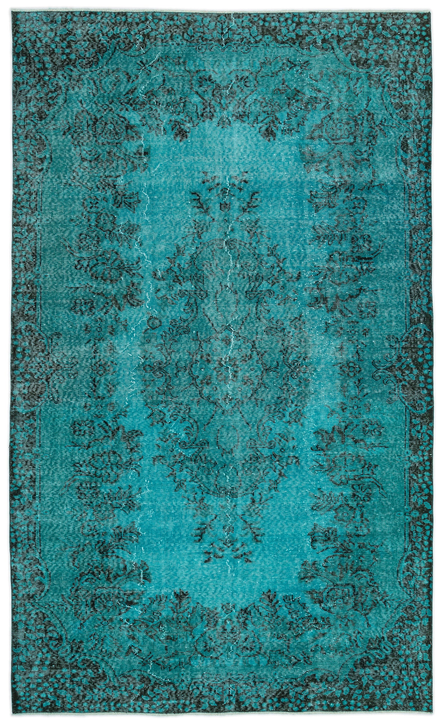 Turquoise  Over Dyed Vintage Rug 5'7'' x 9'5'' ft 171 x 286 cm
