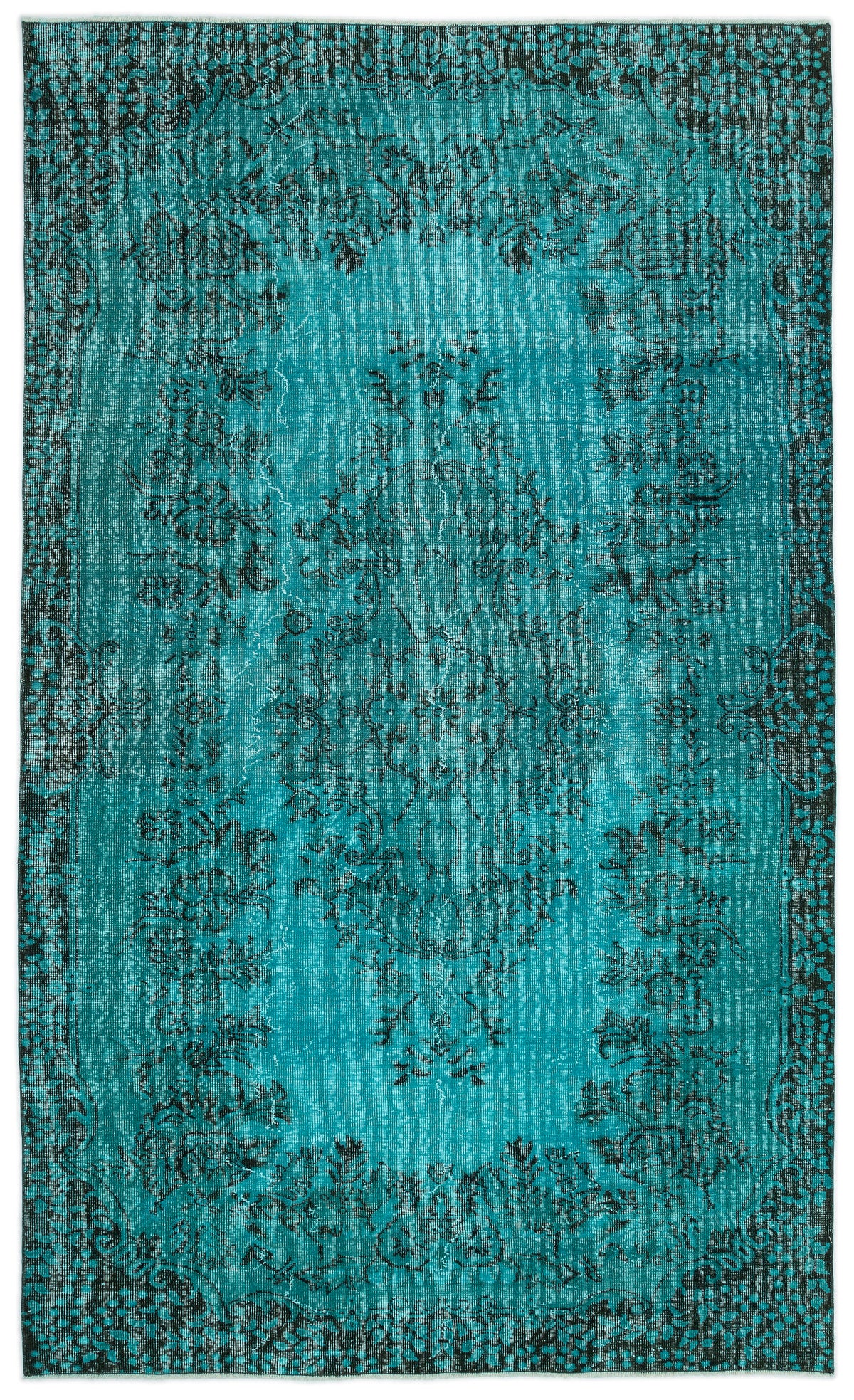 Turquoise  Over Dyed Vintage Rug 5&#39;7&#39;&#39; x 9&#39;5&#39;&#39; ft 171 x 286 cm
