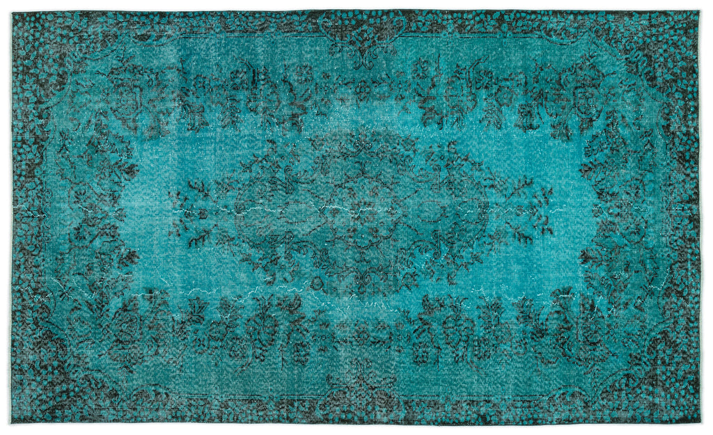 Turquoise  Over Dyed Vintage Rug 5'7'' x 9'5'' ft 171 x 286 cm