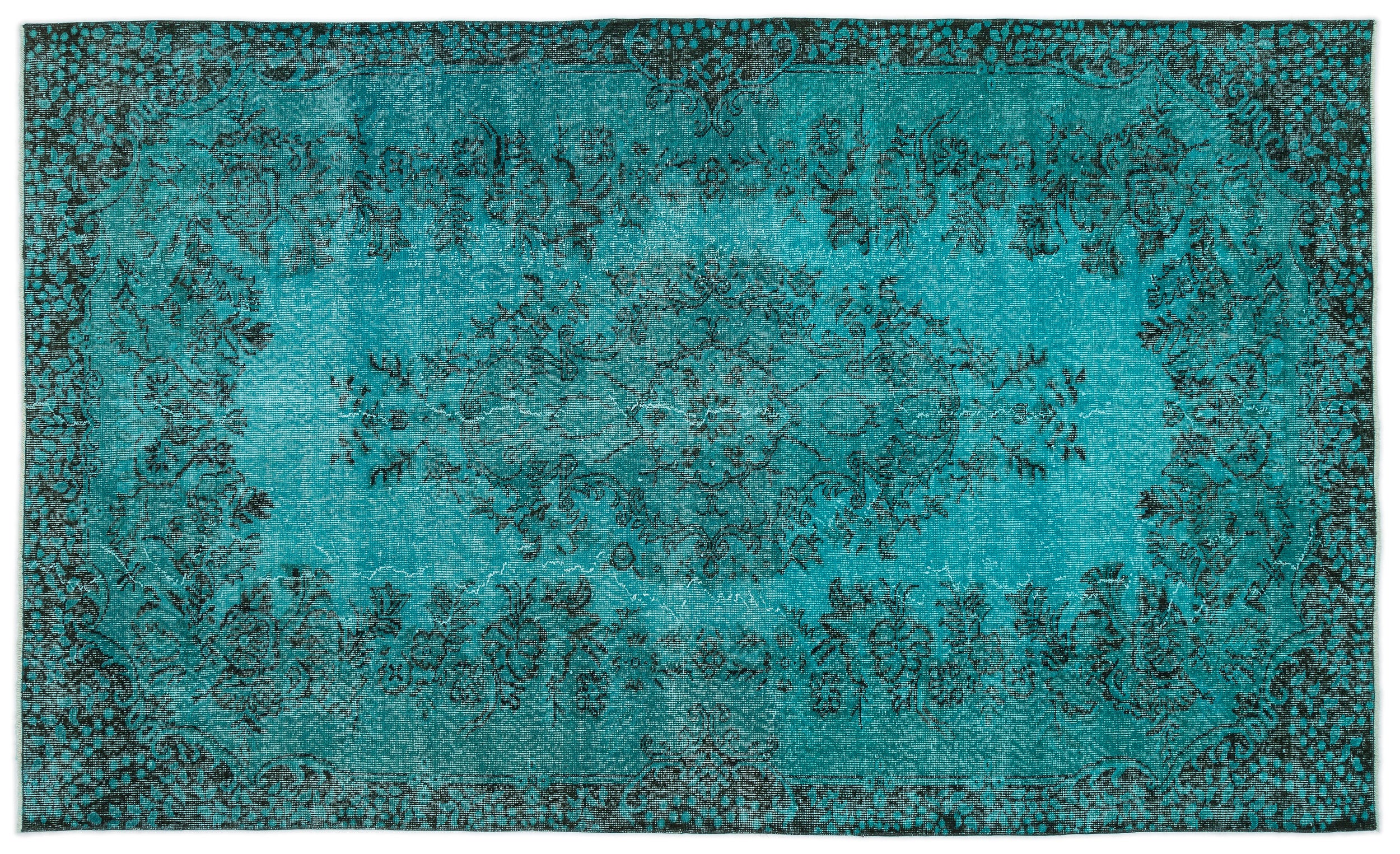 Turquoise  Over Dyed Vintage Rug 5'7'' x 9'5'' ft 171 x 286 cm