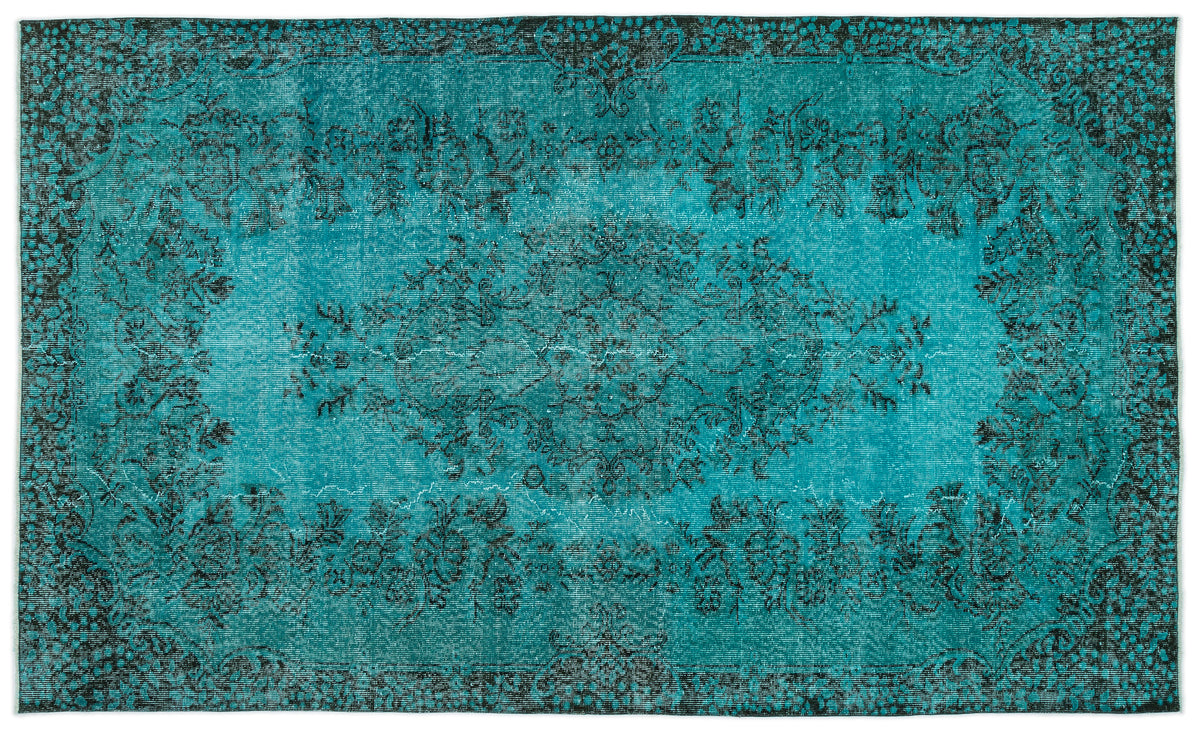Turquoise  Over Dyed Vintage Rug 5&#39;7&#39;&#39; x 9&#39;5&#39;&#39; ft 171 x 286 cm