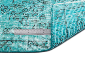 Turquoise  Over Dyed Vintage Rug 5'5'' x 9'2'' ft 165 x 280 cm