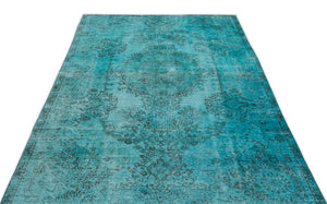 Turquoise  Over Dyed Vintage Rug 5'5'' x 9'2'' ft 165 x 280 cm
