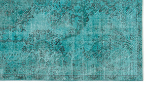 Turquoise  Over Dyed Vintage Rug 5'5'' x 9'2'' ft 165 x 280 cm