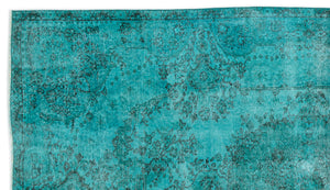 Turquoise  Over Dyed Vintage Rug 5'5'' x 9'2'' ft 165 x 280 cm