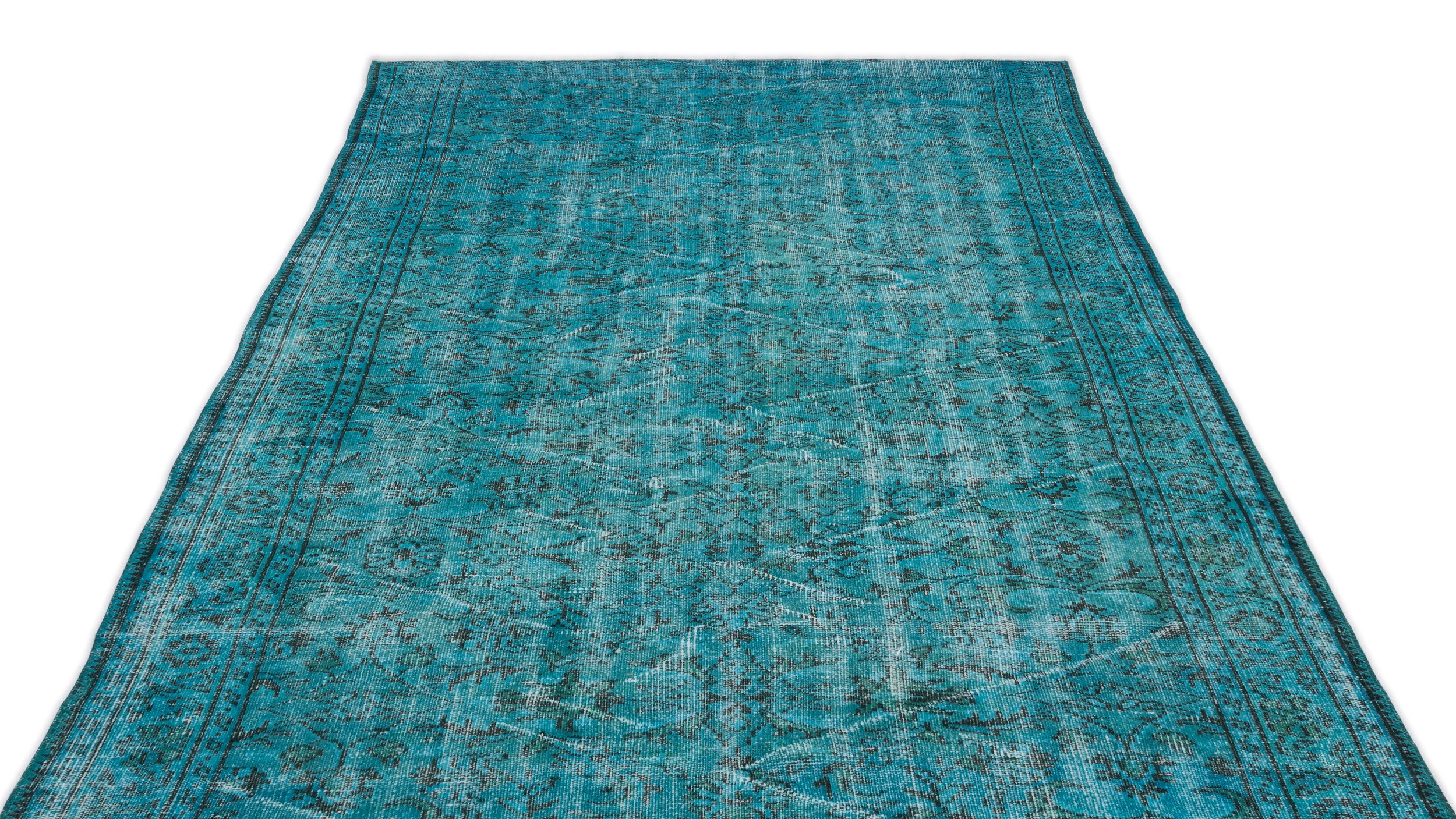 Turquoise  Over Dyed Vintage Rug 5'11'' x 9'8'' ft 180 x 295 cm