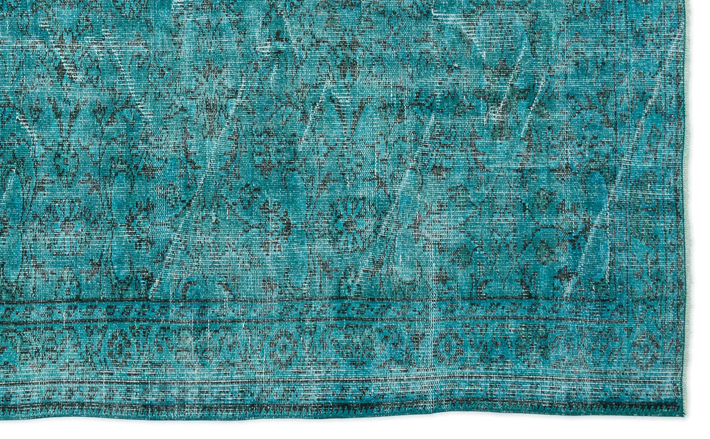 Turquoise  Over Dyed Vintage Rug 5'11'' x 9'8'' ft 180 x 295 cm