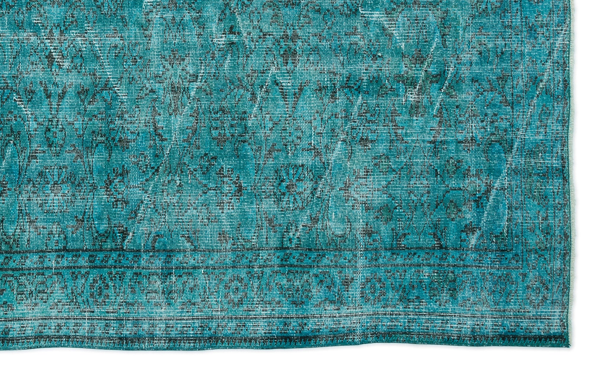 Turquoise  Over Dyed Vintage Rug 5'11'' x 9'8'' ft 180 x 295 cm