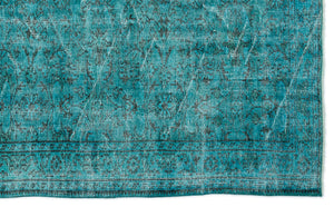 Turquoise  Over Dyed Vintage Rug 5'11'' x 9'8'' ft 180 x 295 cm