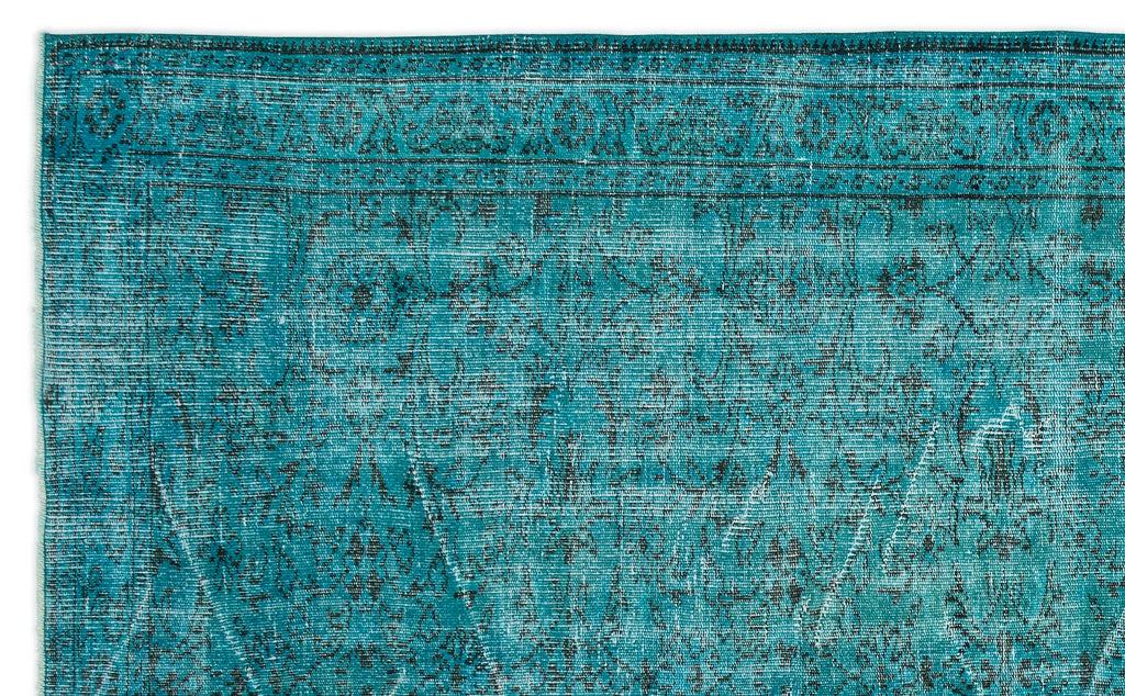 Turquoise  Over Dyed Vintage Rug 5'11'' x 9'8'' ft 180 x 295 cm
