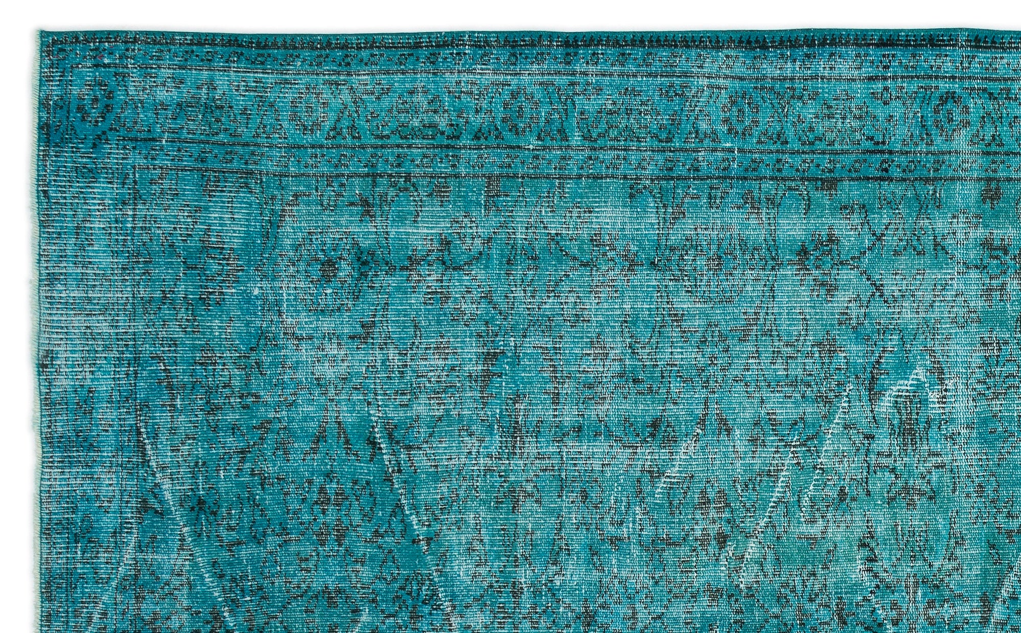 Turquoise  Over Dyed Vintage Rug 5'11'' x 9'8'' ft 180 x 295 cm