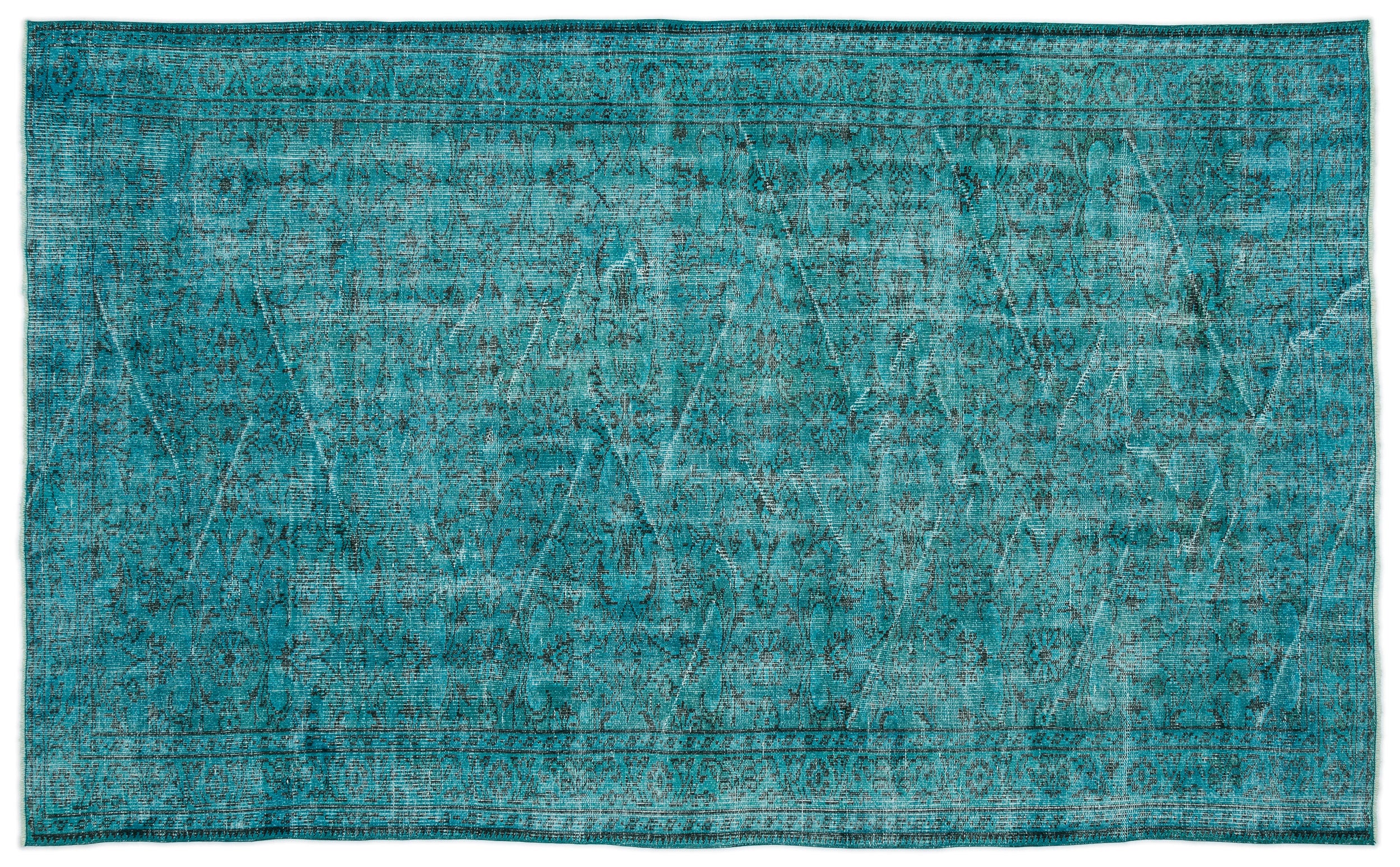 Turquoise  Over Dyed Vintage Rug 5'11'' x 9'8'' ft 180 x 295 cm