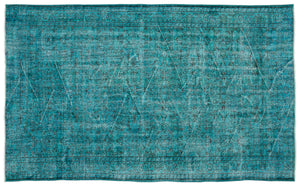 Turquoise  Over Dyed Vintage Rug 5'11'' x 9'8'' ft 180 x 295 cm