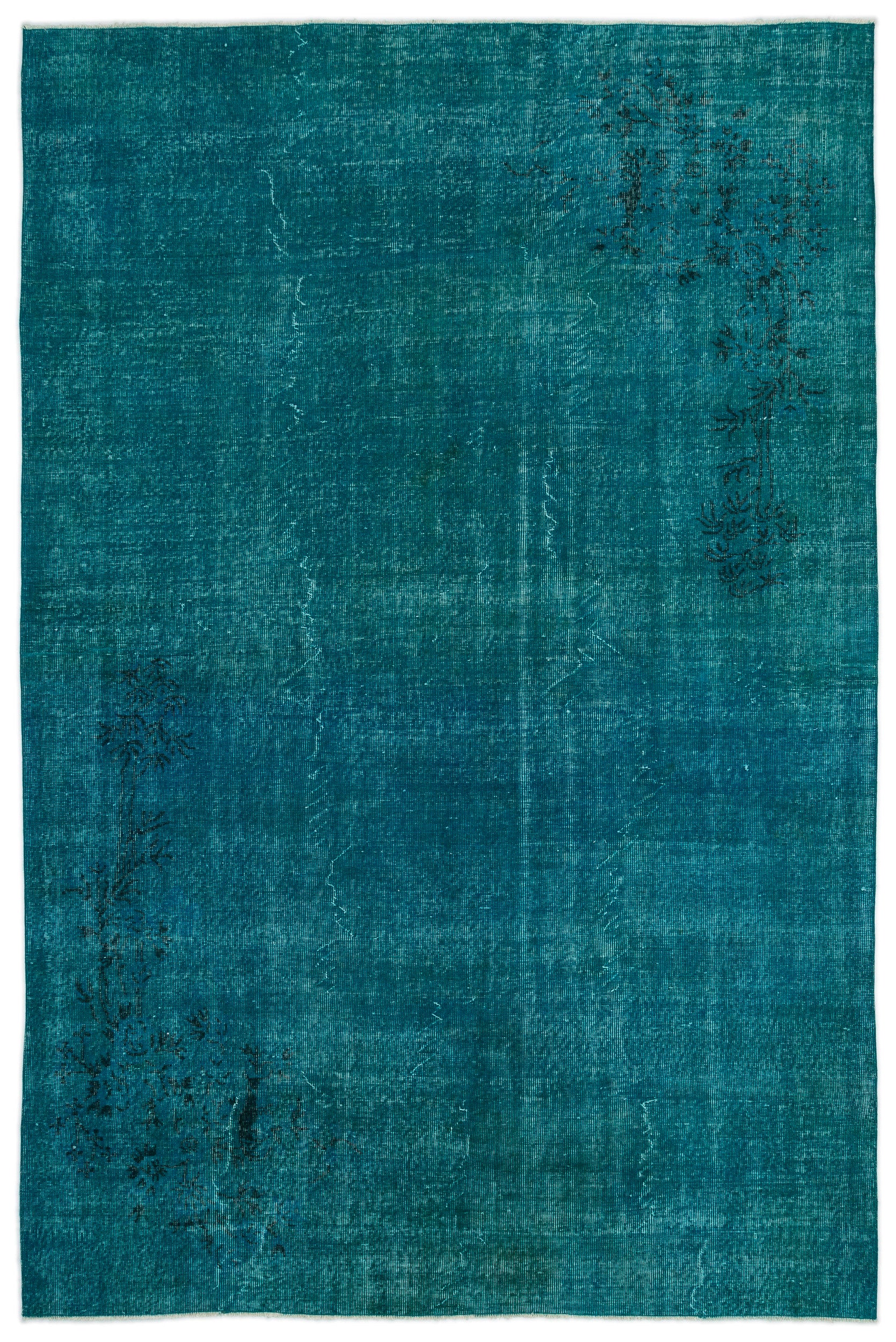 Turquoise  Over Dyed Vintage Rug 6'12'' x 10'7'' ft 213 x 323 cm