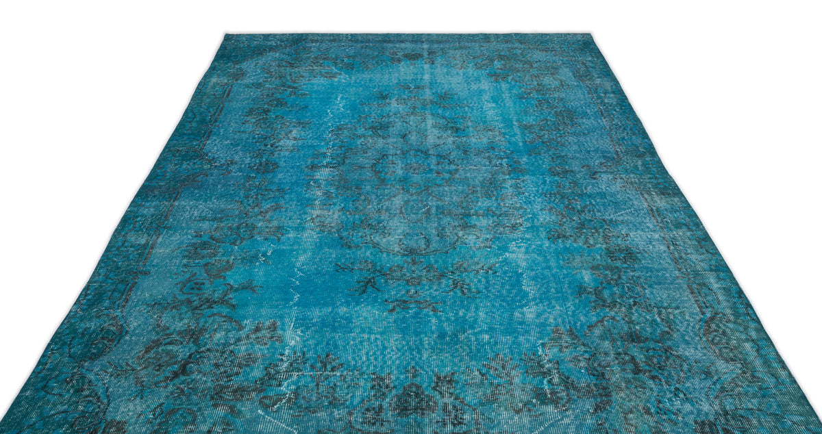 Turquoise  Over Dyed Vintage Rug 6&#39;5&#39;&#39; x 10&#39;6&#39;&#39; ft 195 x 319 cm