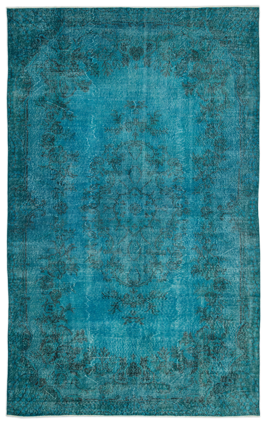 Turquoise  Over Dyed Vintage Rug 6'5'' x 10'6'' ft 195 x 319 cm