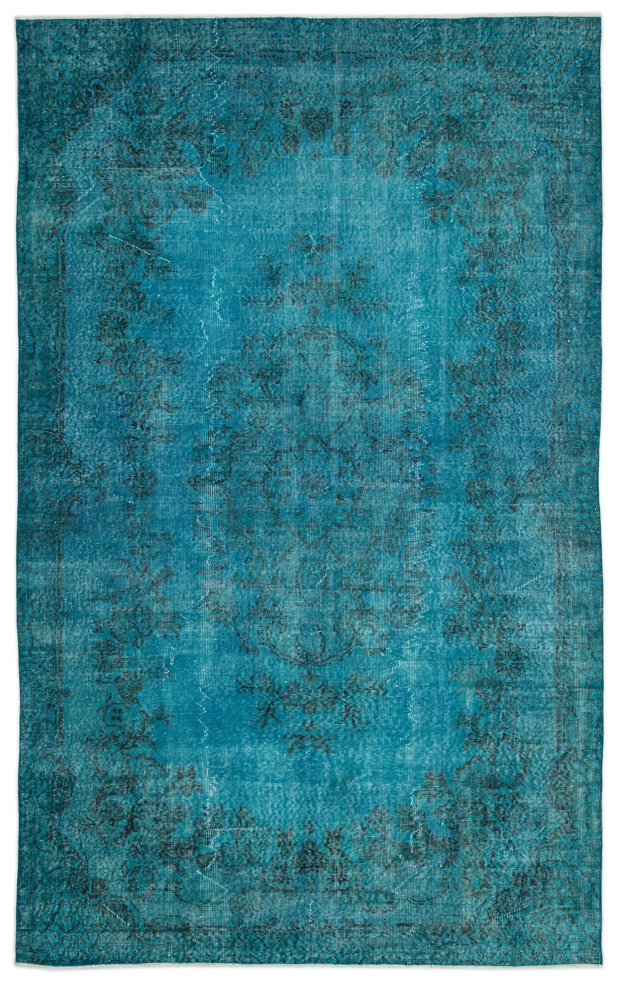 Turquoise  Over Dyed Vintage Rug 6&#39;5&#39;&#39; x 10&#39;6&#39;&#39; ft 195 x 319 cm