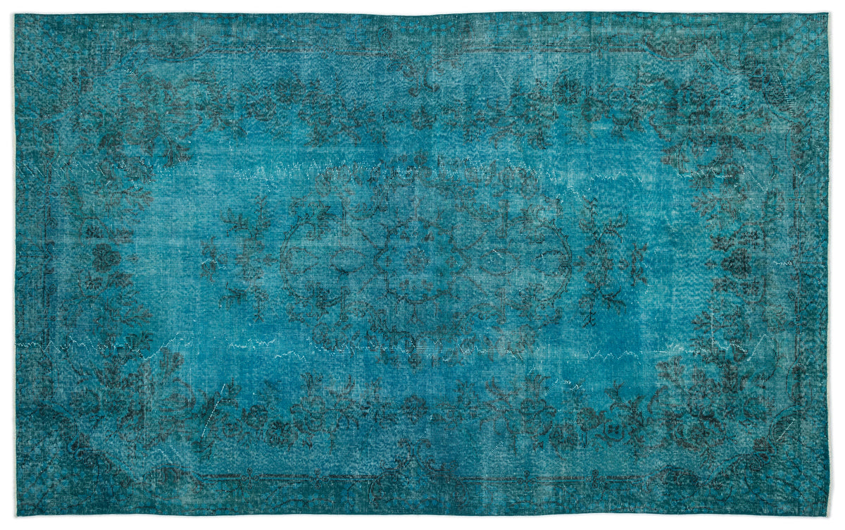 Turquoise  Over Dyed Vintage Rug 6&#39;5&#39;&#39; x 10&#39;6&#39;&#39; ft 195 x 319 cm