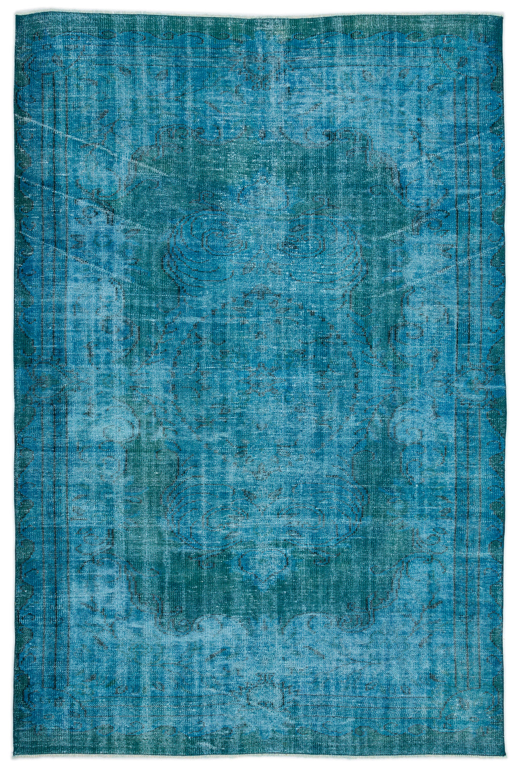 Turquoise  Over Dyed Vintage Rug 5'11'' x 8'11'' ft 181 x 272 cm