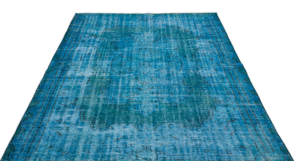 Turquoise  Over Dyed Vintage Rug 5'11'' x 8'11'' ft 181 x 272 cm