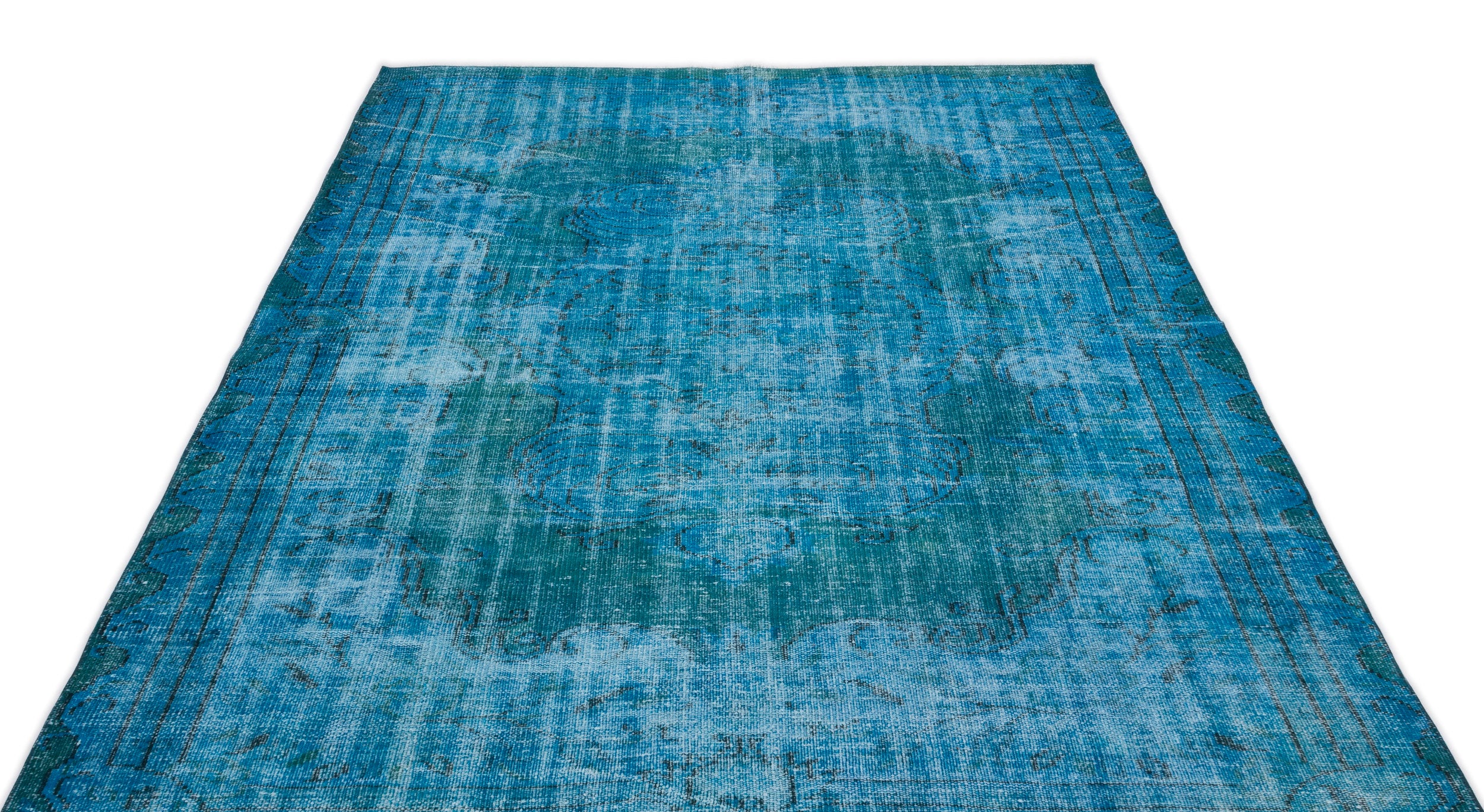 Turquoise  Over Dyed Vintage Rug 5'11'' x 8'11'' ft 181 x 272 cm
