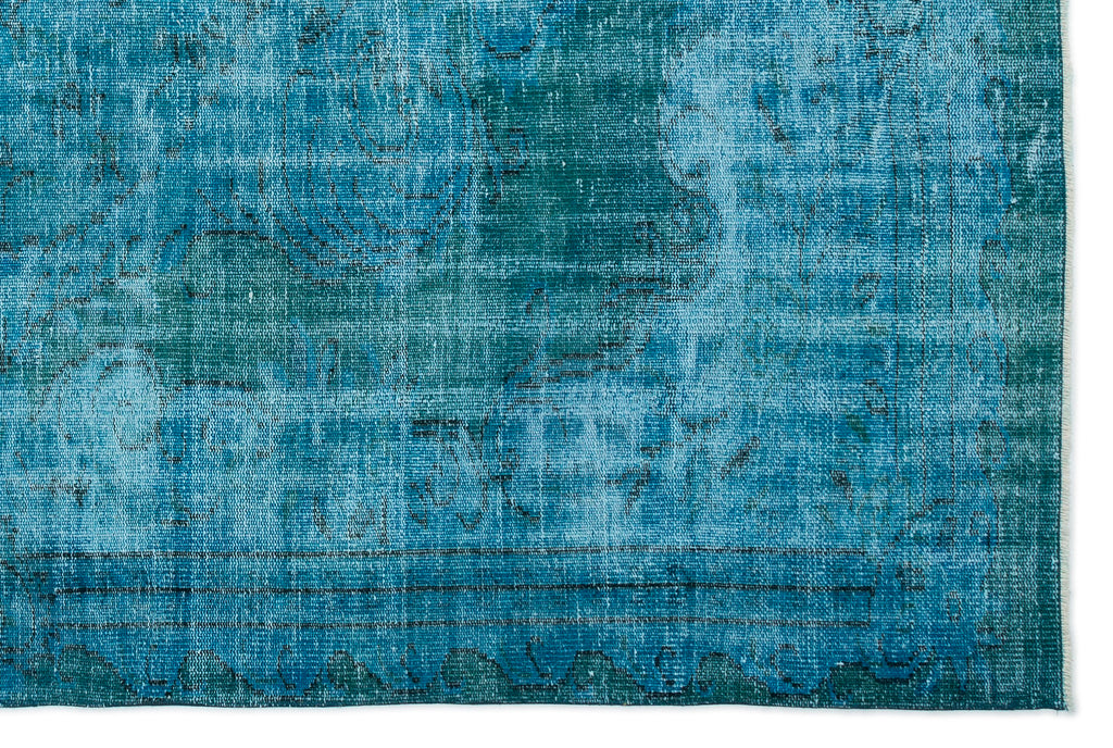 Turquoise  Over Dyed Vintage Rug 5'11'' x 8'11'' ft 181 x 272 cm