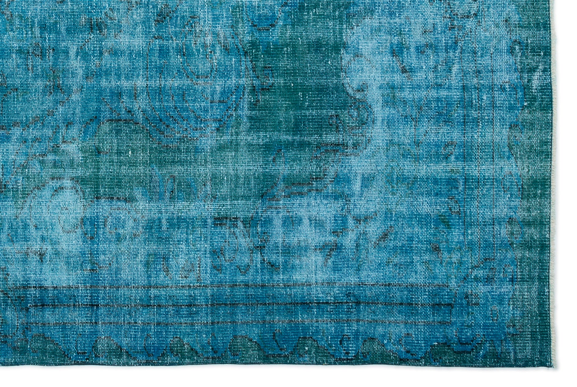 Turquoise  Over Dyed Vintage Rug 5'11'' x 8'11'' ft 181 x 272 cm