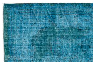Turquoise  Over Dyed Vintage Rug 5'11'' x 8'11'' ft 181 x 272 cm