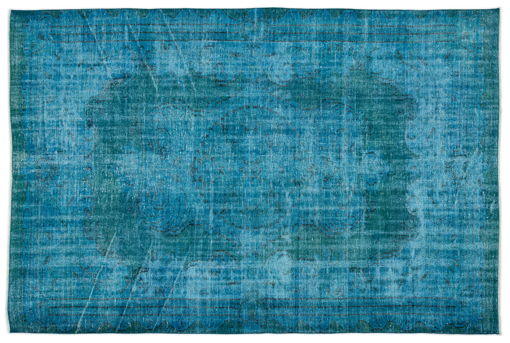 Turquoise  Over Dyed Vintage Rug 5'11'' x 8'11'' ft 181 x 272 cm