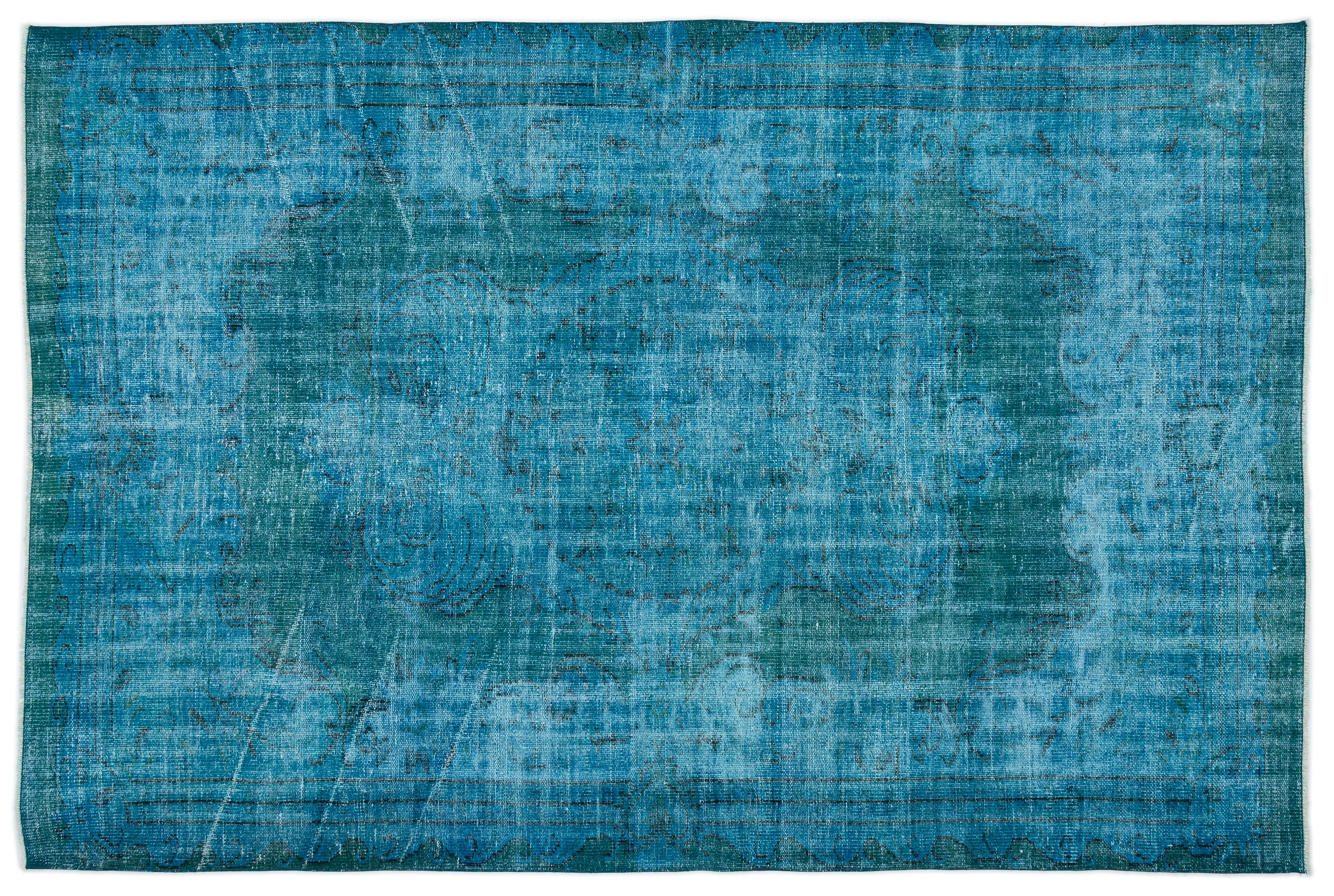 Turquoise  Over Dyed Vintage Rug 5'11'' x 8'11'' ft 181 x 272 cm
