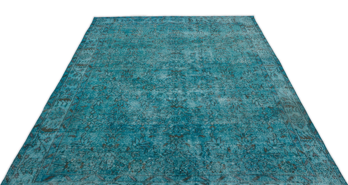 Turquoise  Over Dyed Vintage Rug 5&#39;10&#39;&#39; x 8&#39;12&#39;&#39; ft 177 x 274 cm