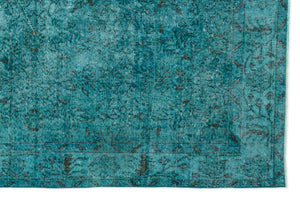 Turquoise  Over Dyed Vintage Rug 5'10'' x 8'12'' ft 177 x 274 cm