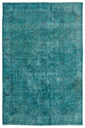 Turquoise  Over Dyed Vintage Rug 5'10'' x 8'12'' ft 177 x 274 cm