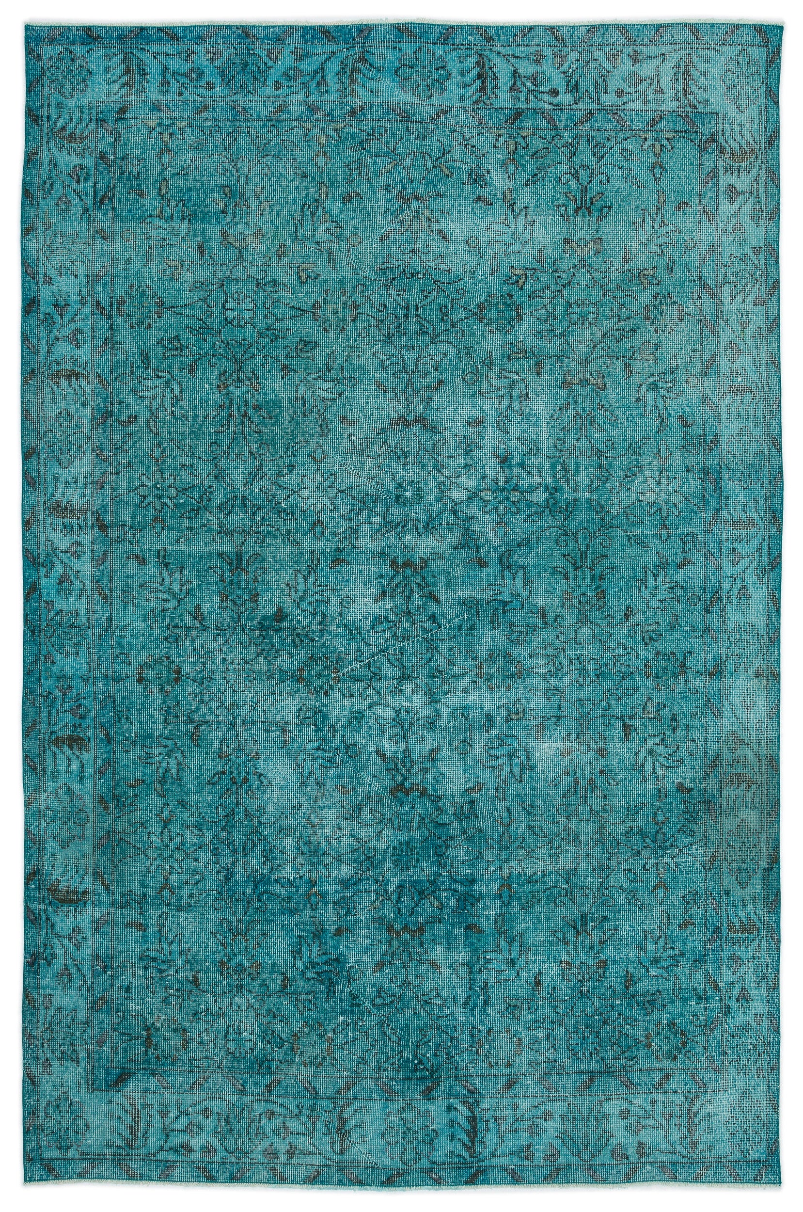 Turquoise  Over Dyed Vintage Rug 5'10'' x 8'12'' ft 177 x 274 cm