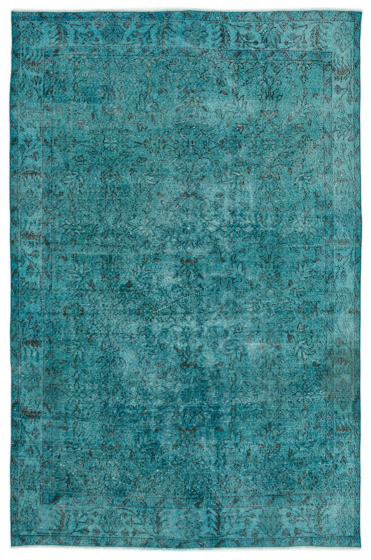 Turquoise  Over Dyed Vintage Rug 5&#39;10&#39;&#39; x 8&#39;12&#39;&#39; ft 177 x 274 cm