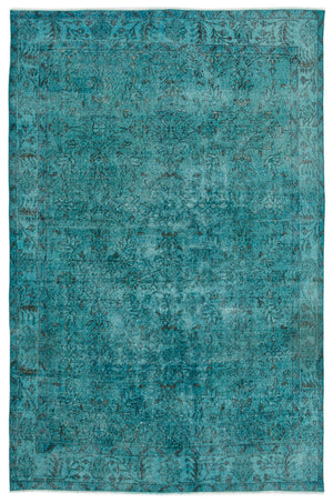 Turquoise  Over Dyed Vintage Rug 5'10'' x 8'12'' ft 177 x 274 cm