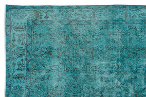 Turquoise  Over Dyed Vintage Rug 5'10'' x 8'12'' ft 177 x 274 cm