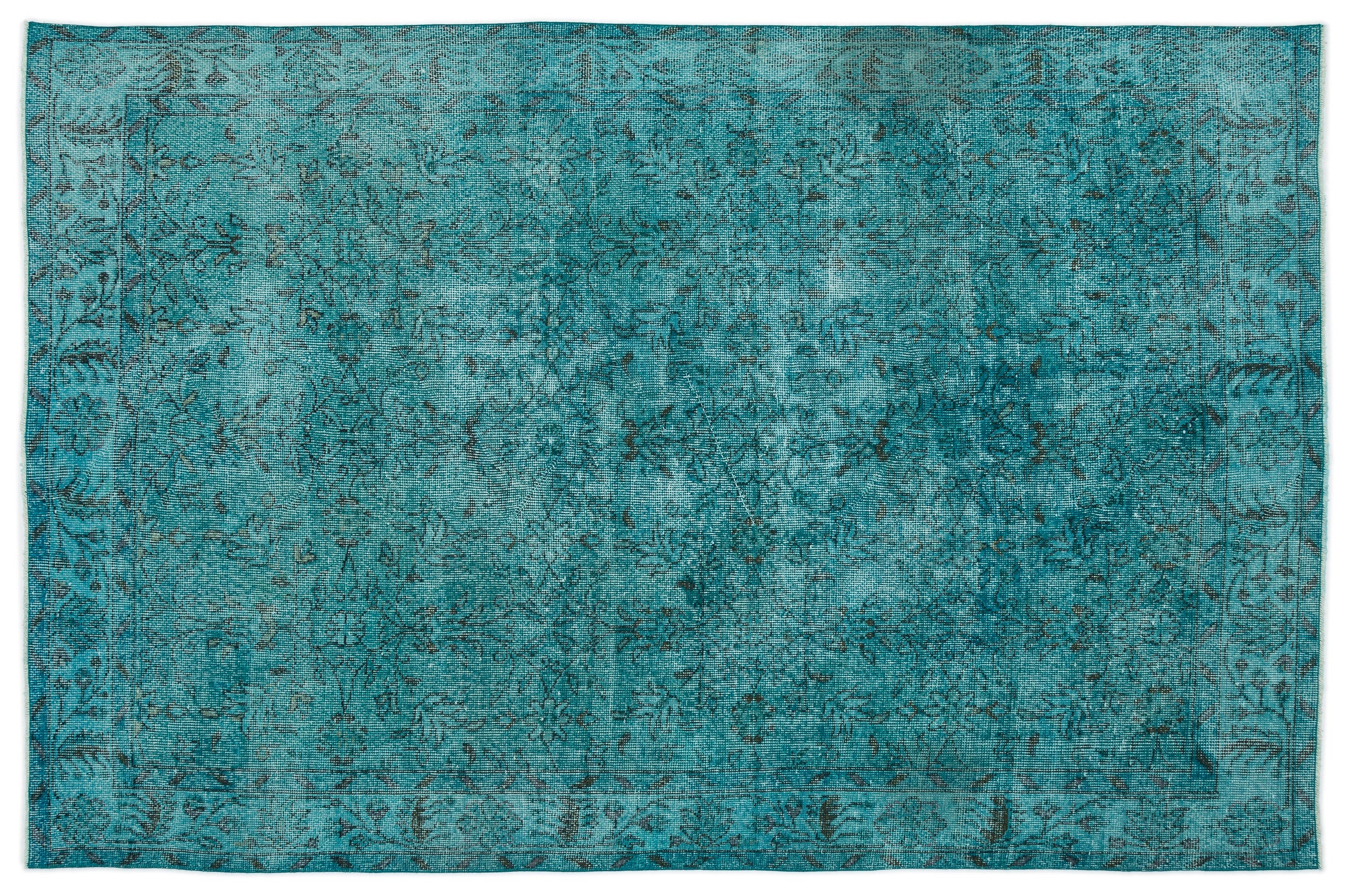 Turquoise  Over Dyed Vintage Rug 5'10'' x 8'12'' ft 177 x 274 cm