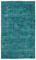 Turquoise  Over Dyed Vintage Rug 5'6'' x 9'5'' ft 168 x 286 cm