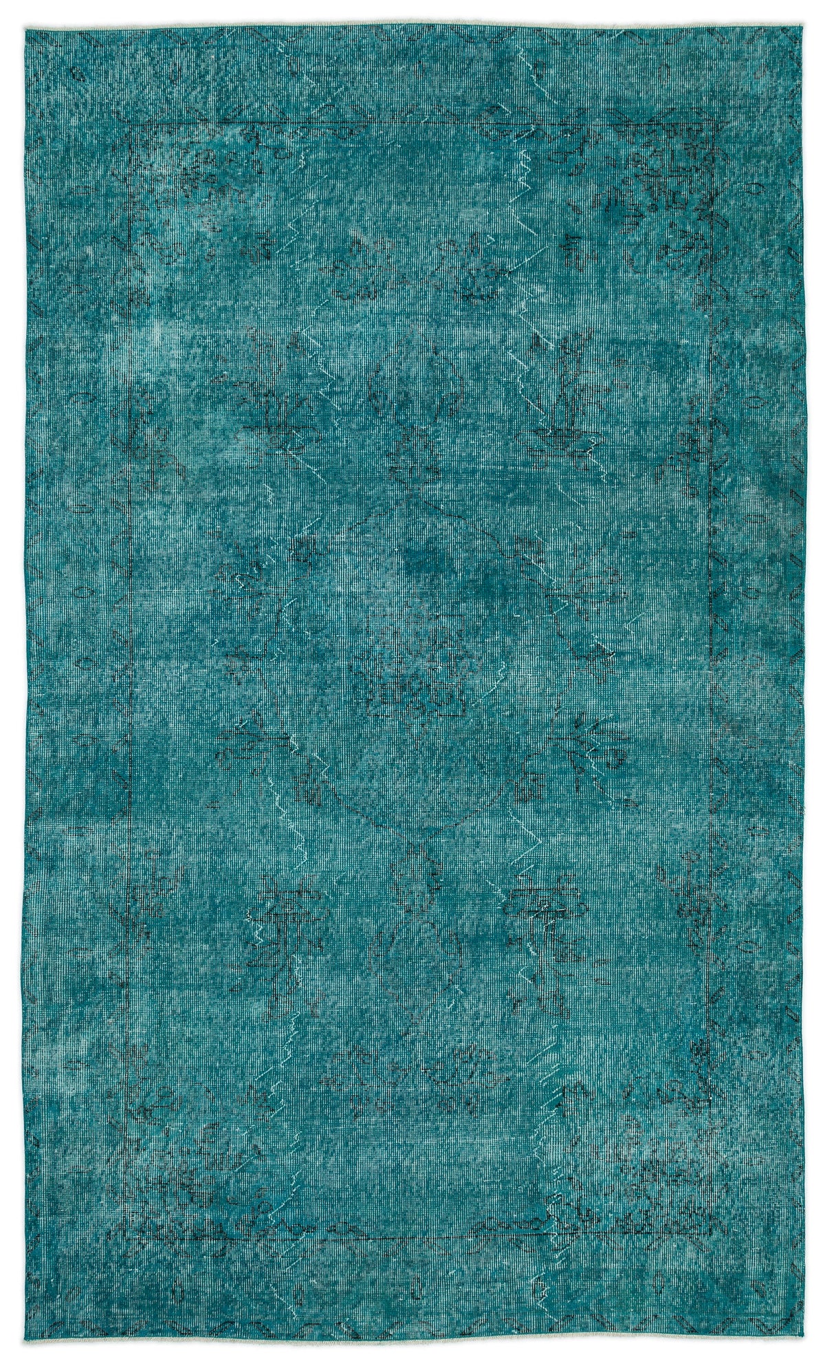 Turquoise  Over Dyed Vintage Rug 5&#39;6&#39;&#39; x 9&#39;5&#39;&#39; ft 168 x 286 cm