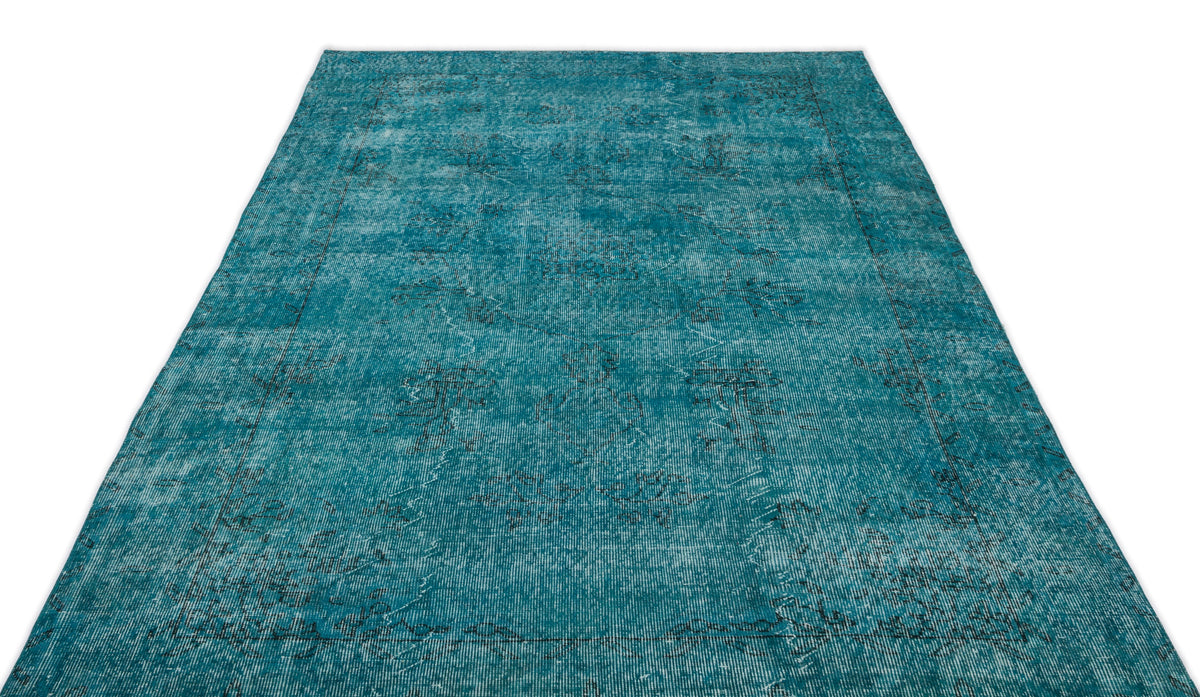 Turquoise  Over Dyed Vintage Rug 5&#39;6&#39;&#39; x 9&#39;5&#39;&#39; ft 168 x 286 cm