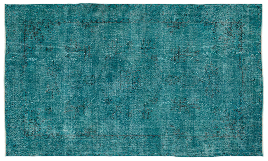 Turquoise  Over Dyed Vintage Rug 5'6'' x 9'5'' ft 168 x 286 cm