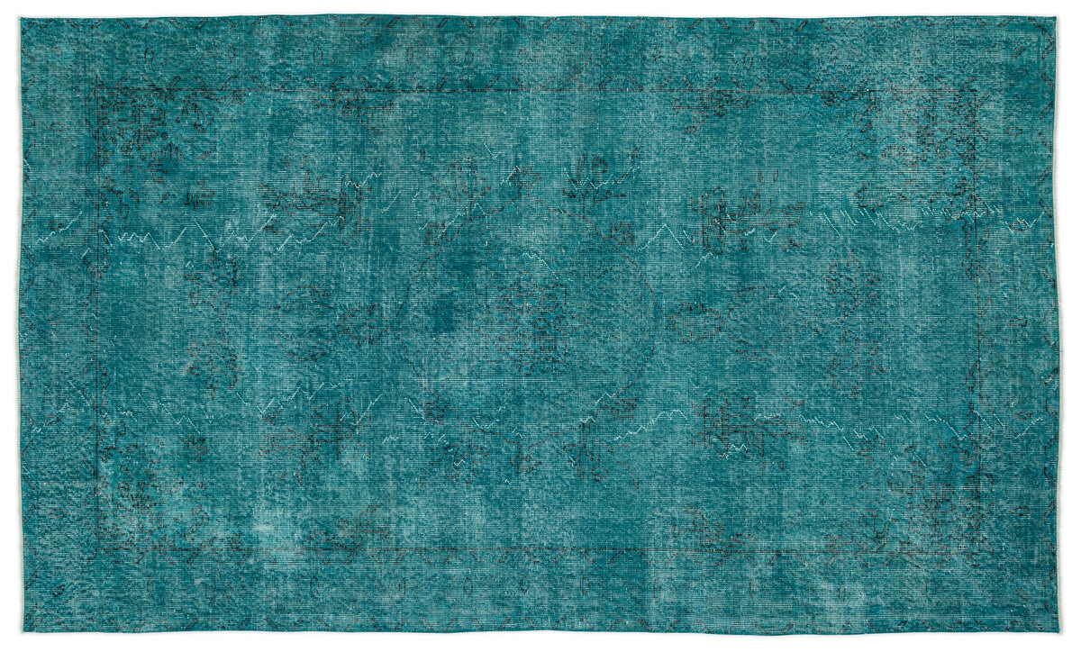 Turquoise  Over Dyed Vintage Rug 5&#39;6&#39;&#39; x 9&#39;5&#39;&#39; ft 168 x 286 cm