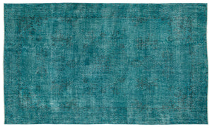 Turquoise  Over Dyed Vintage Rug 5'6'' x 9'5'' ft 168 x 286 cm