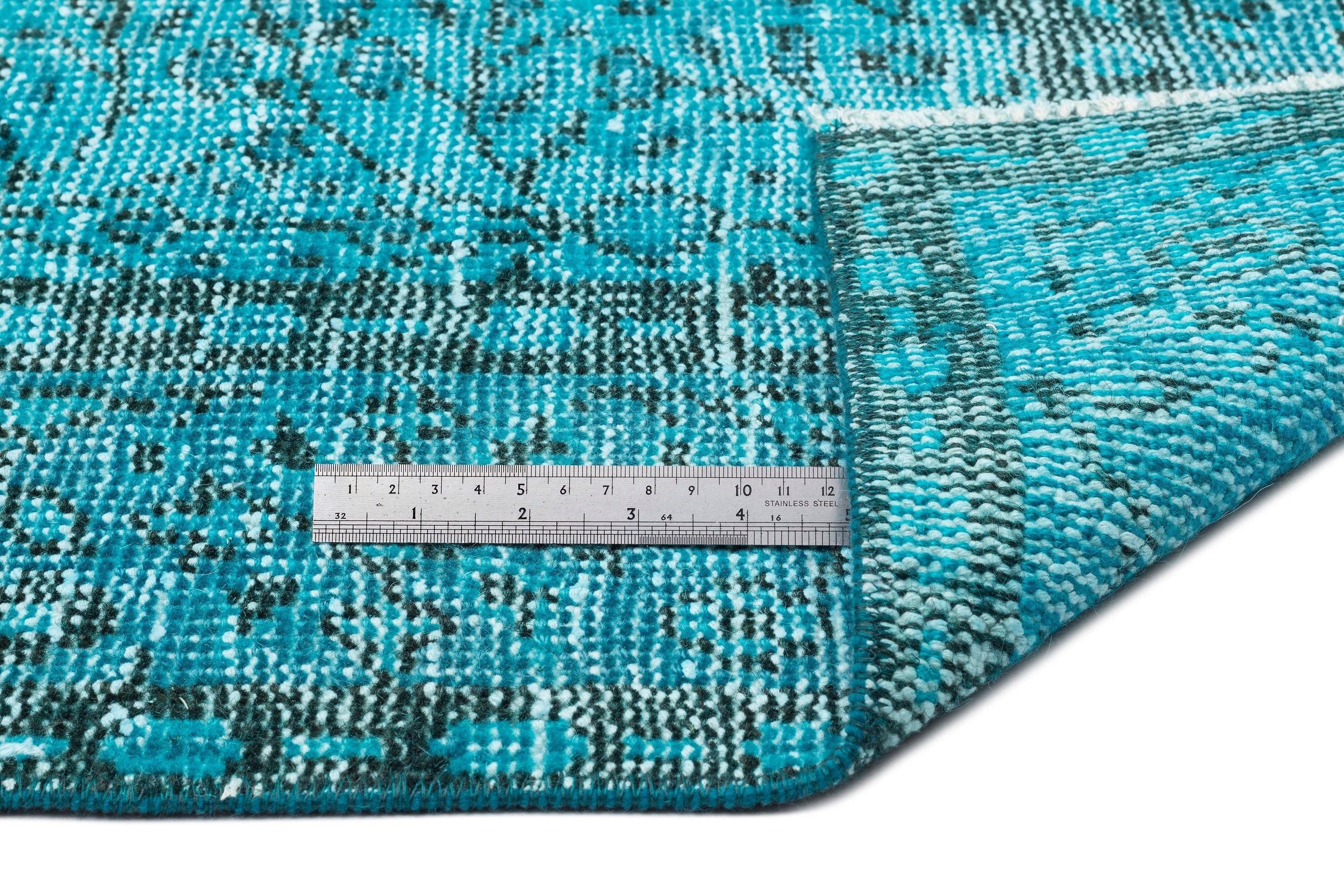 Turquoise  Over Dyed Vintage Rug 4'11'' x 9'2'' ft 150 x 280 cm