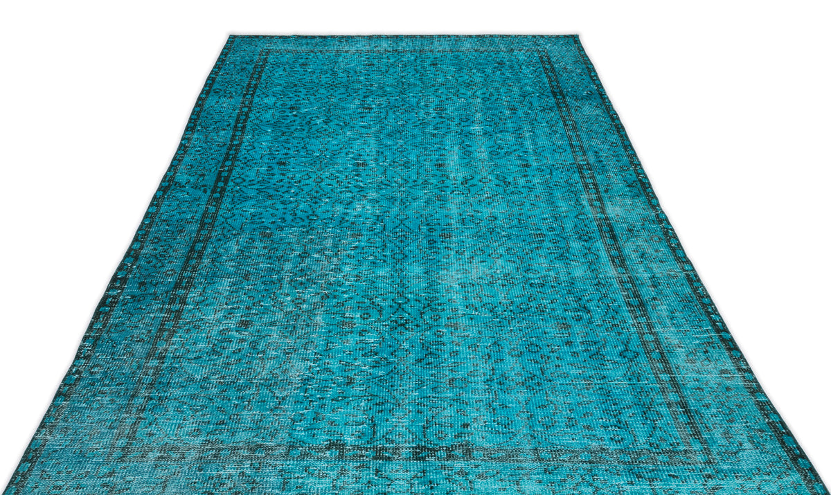 Turquoise  Over Dyed Vintage Rug 4&#39;11&#39;&#39; x 9&#39;2&#39;&#39; ft 150 x 280 cm
