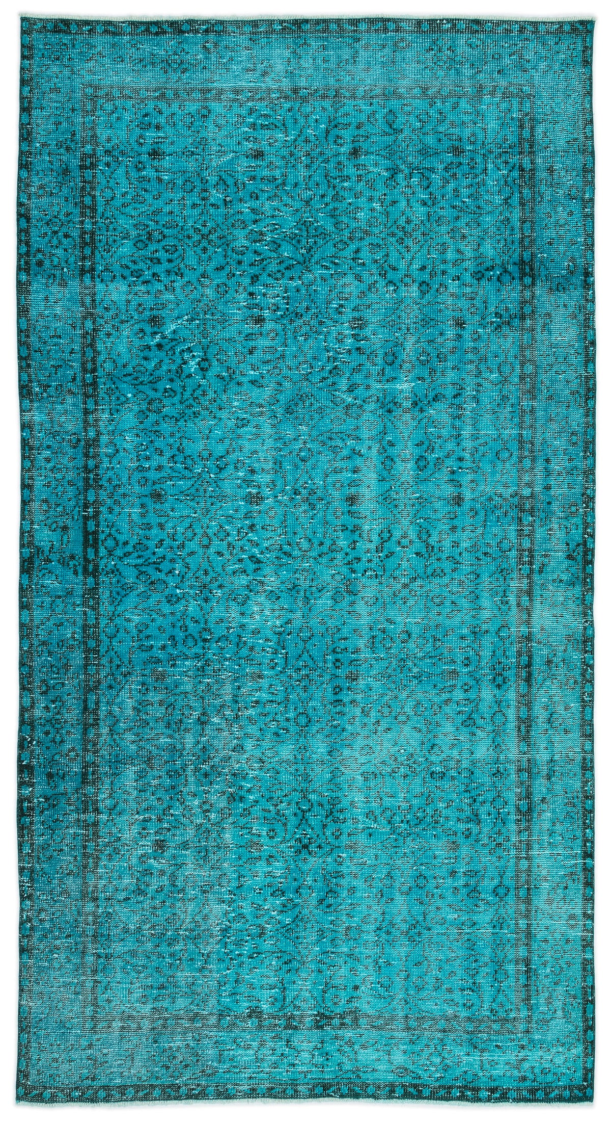 Turquoise  Over Dyed Vintage Rug 4&#39;11&#39;&#39; x 9&#39;2&#39;&#39; ft 150 x 280 cm