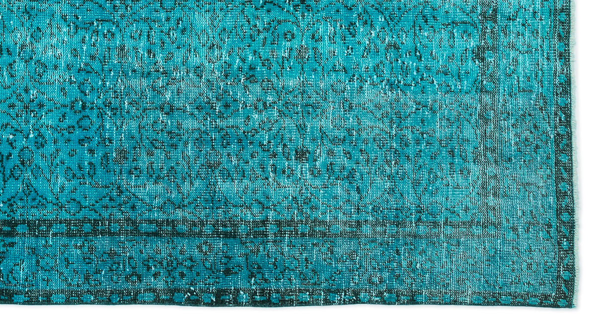 Turquoise  Over Dyed Vintage Rug 4&#39;11&#39;&#39; x 9&#39;2&#39;&#39; ft 150 x 280 cm
